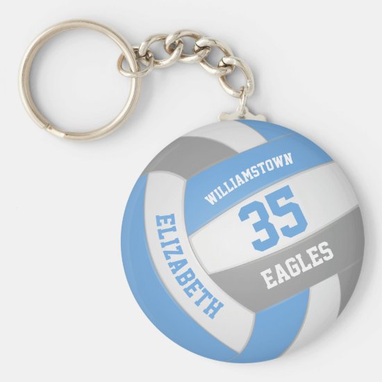 light blue gray personalized team name volleyball keychain