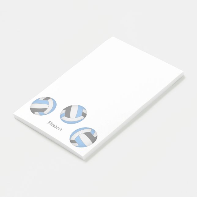 light blue gray personalized volleyball post-it notes (Angled)