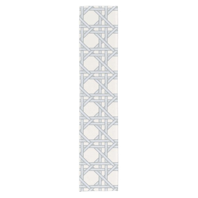 Light Blue Gray Rattan Weave, Bone Short Table Runner (Front)