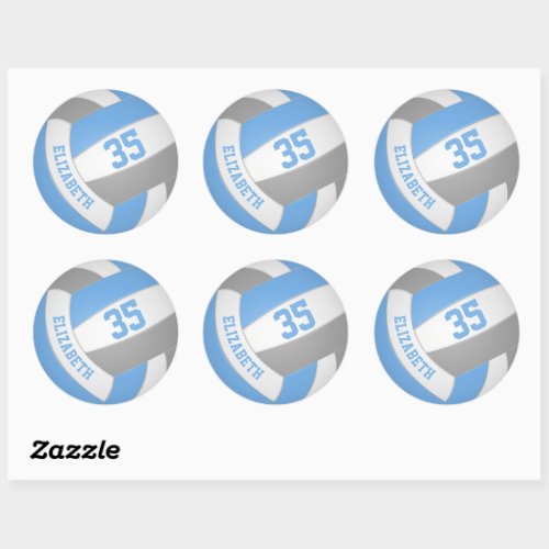 light blue gray team colors boys girls volleyball classic round sticker