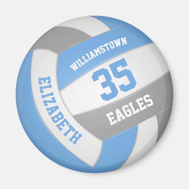 light blue gray team colors kids volleyball magnet (Front)