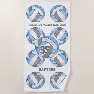 light blue gray team colors name volleyballs beach towel