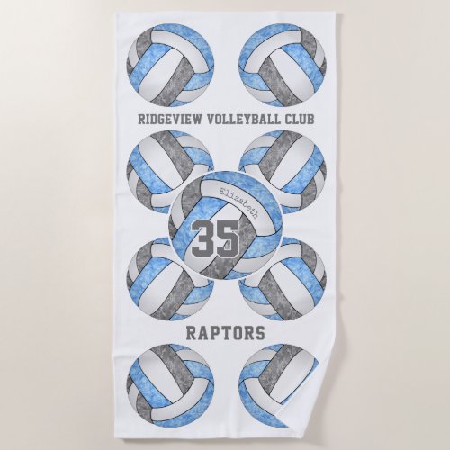 light blue gray team colors name volleyballs  beach towel