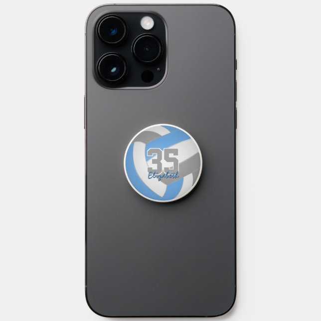 light blue gray team colors volleyball player PopSocket (Front)