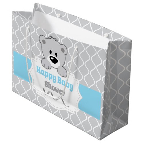 Light Blue  Gray Teddy Bear Baby Shower Large Gift Bag
