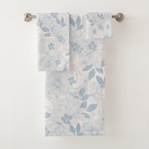 Light Blue-Gray Vintage Flowers Pattern Bath Towel Set