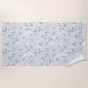 Light Blue-Gray Vintage Flowers Pattern Beach Towel