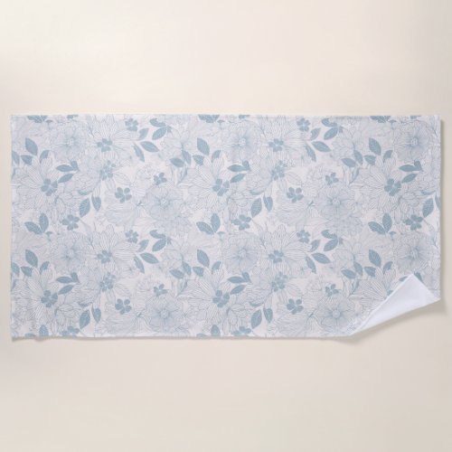 Light Blue_Gray Vintage Flowers Pattern Beach Towel