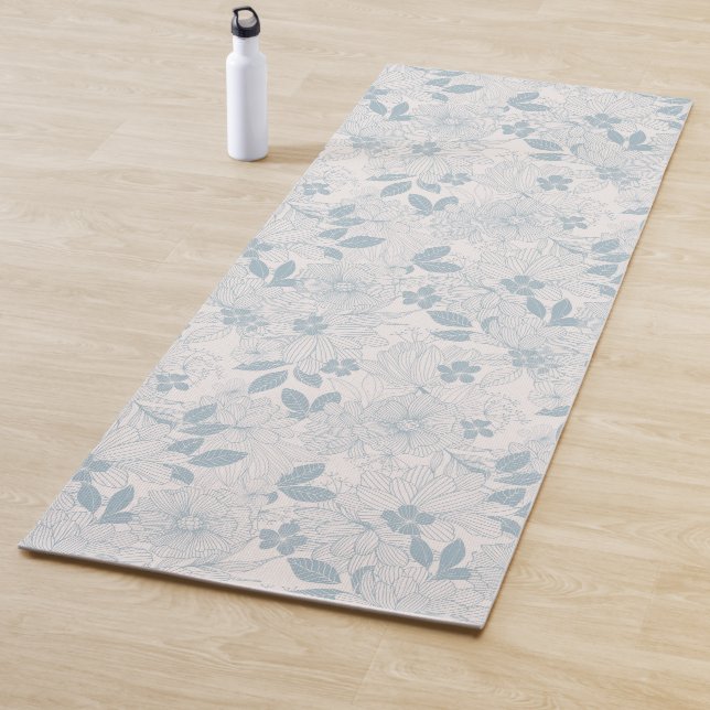 Light Blue-Gray Vintage Flowers Pattern Yoga Mat (In Situ)