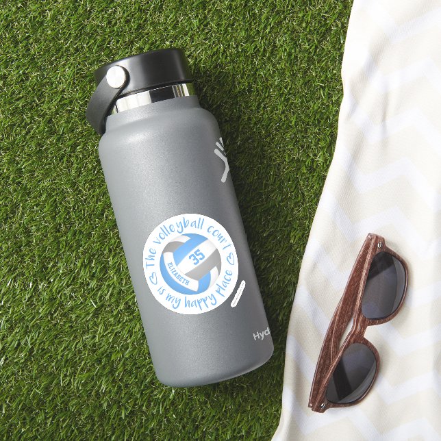 light blue gray volleyball court my happy place sticker (HydroFlask Insitu)
