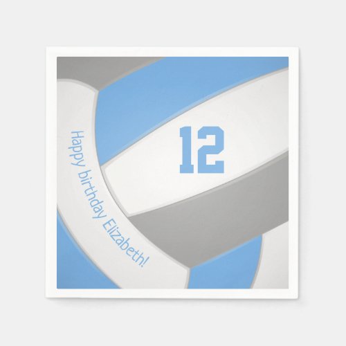 Light blue gray volleyball player happy birthday napkins