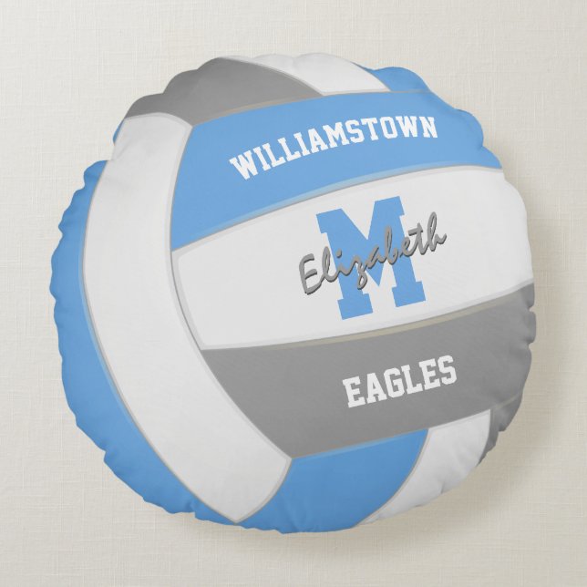 light blue gray volleyball sports room decor round pillow (Front)