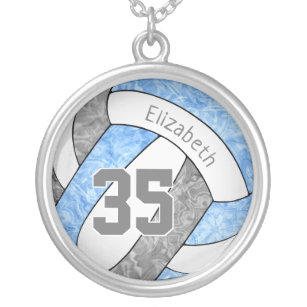 light blue gray volleyball team colors girl name silver plated necklace