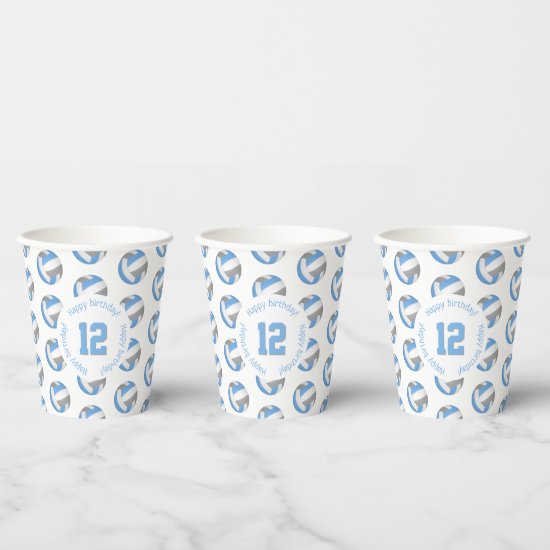 light blue gray volleyballs birthday party paper cups