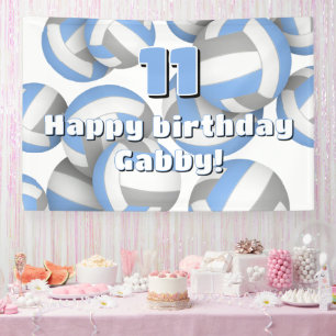 light blue gray volleyballs kids birthday party banner
