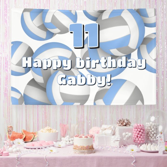 light blue gray volleyballs kids birthday party banner (Party)