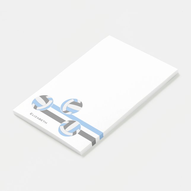 light blue gray volleyballs stripes custom name post-it notes (Angled)