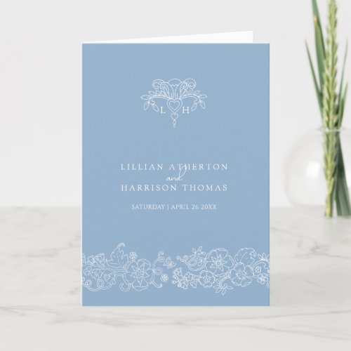 Light blue gray white fleur de lis art wedding program