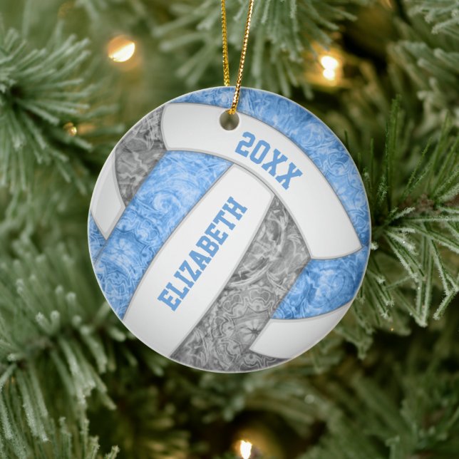 Light blue gray white girly sporty volleyball ceramic ornament (Tree)