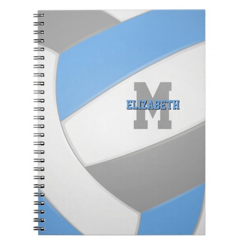 light blue gray white personalized volleyball notebook