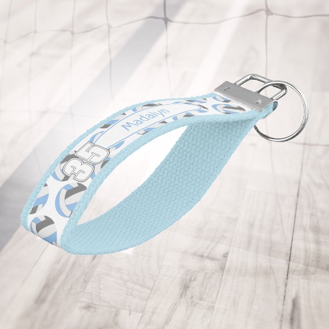 light blue gray white volleyballs athlete name wrist keychain (Creator Uploaded)