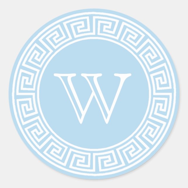 Light Blue Greek Key Monogram Envelope Seals (Front)