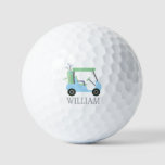 Light Blue &amp; Green Golf Cart Personalized Golf Balls