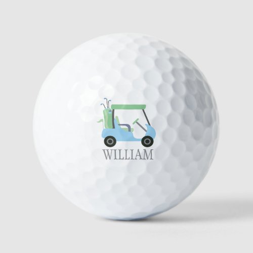 Light Blue  Green Golf Cart Personalized Golf Balls