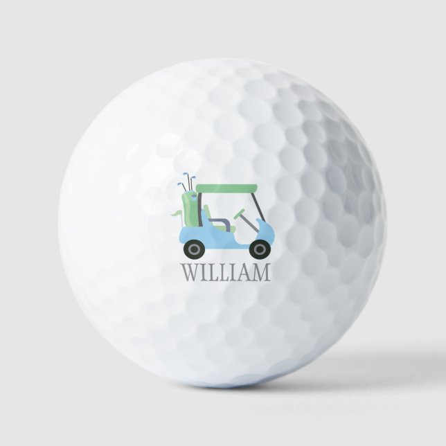 Light Blue & Green Golf Cart Personalized Golf Balls (Front)