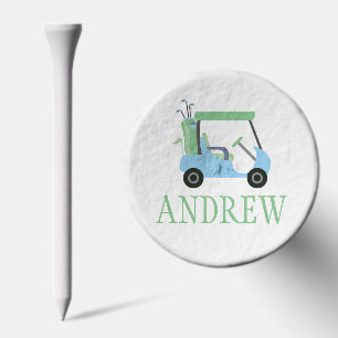 Light Blue & Green Golf Cart Personalized Golf Tees