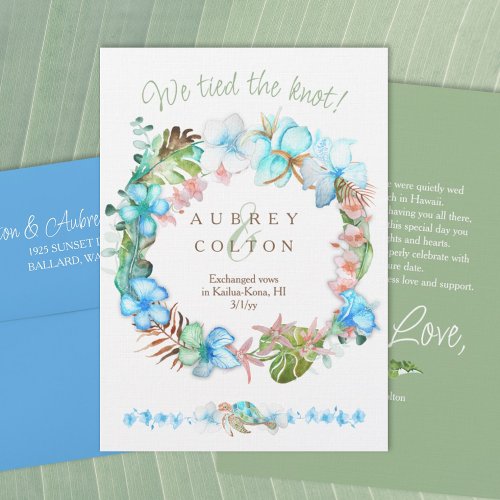 Light Blue  Green Tropical Elopement Announcement