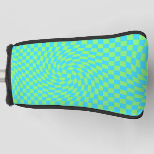 Light Blue & Green Warped Checkerboard Pattern  Golf Head Cover