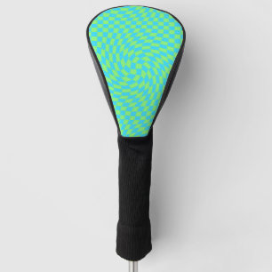 Light Blue & Green Warped Checkerboard Pattern Golf Head Cover
