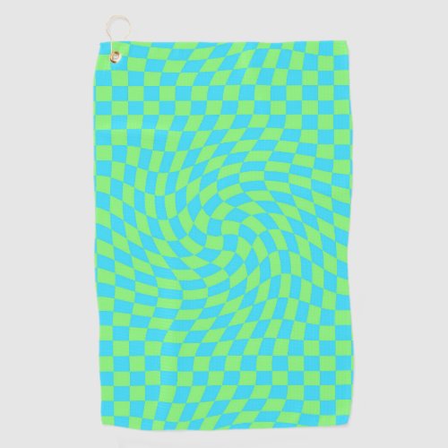 Light Blue  Green Warped Checkerboard Pattern  Golf Towel