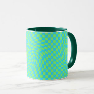 Light Blue & Green Warped Checkerboard Pattern Mug