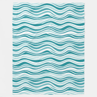 Light Blue / Green Wavy Lines on White Background  Fleece Blanket