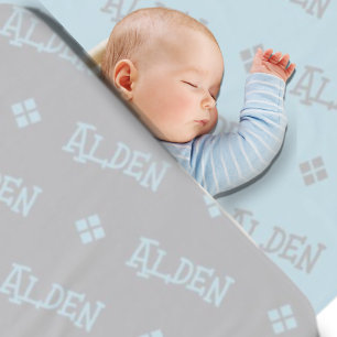 Light Blue Grey Reversible Personalized Names Baby Blanket