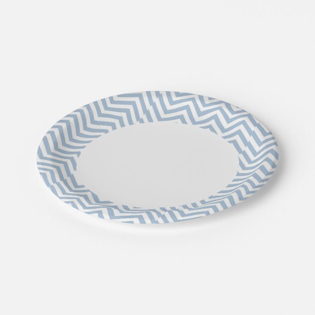 Light Blue Grunge Textured Chevron Paper Plates (Angled)