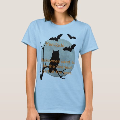 Light Blue Halloween Owl  Bats T_Shirt