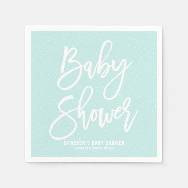 Light Blue Hand Lettered Baby Shower Paper Napkins (Front)