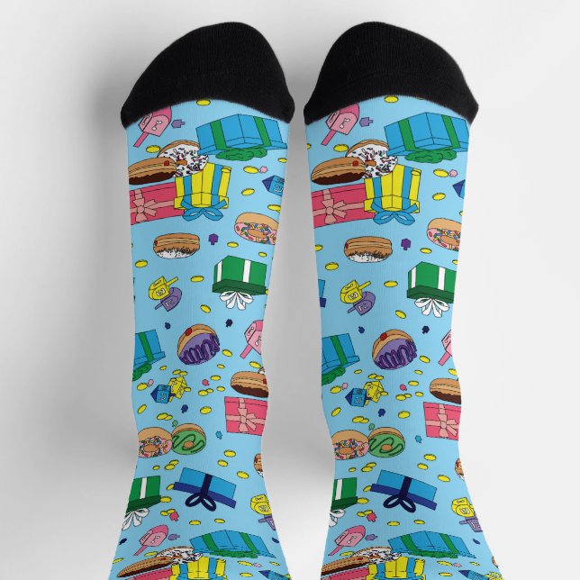 Light Blue Hanukkah Pattern Socks (Top)