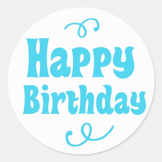 Light Blue  Happy Birthday Party Favor Stickers (Front)