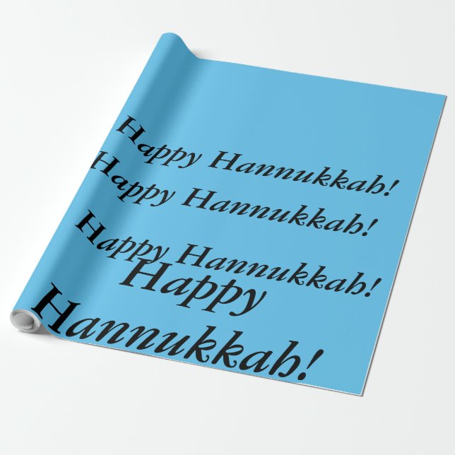 light blue Happy Hannukkah gift wrap just words (Unrolled)