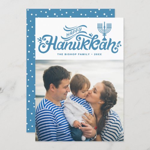 Light Blue Happy Hanukkah Hand Lettered Photo Holiday Card