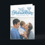 Light Blue Happy Hanukkah Hand Lettered Photo Holiday Card<br><div class="desc">Light Blue Happy Hanukkah Hand Lettered Photo Holiday Card | Send Hanukkah greetings to family and friends with this customizable  holiday photo card. It featuring light blue hand lettered script with menorah illustration. Other colors are available.</div>