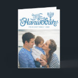 Light Blue Happy Hanukkah Hand Lettered Photo Holiday Card<br><div class="desc">Light Blue Happy Hanukkah Hand Lettered Photo Holiday Card | Send Hanukkah greetings to family and friends with this customizable  holiday photo card. It featuring light blue hand lettered script with menorah illustration. Other colors are available.</div>