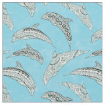 Light Blue Hawaiian Tribal Dolphins Fabric