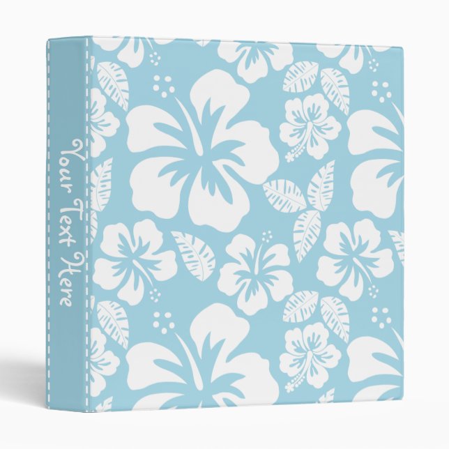 Light Blue Hawaiian Tropical Hibiscus 3 Ring Binder (Front/Spine)