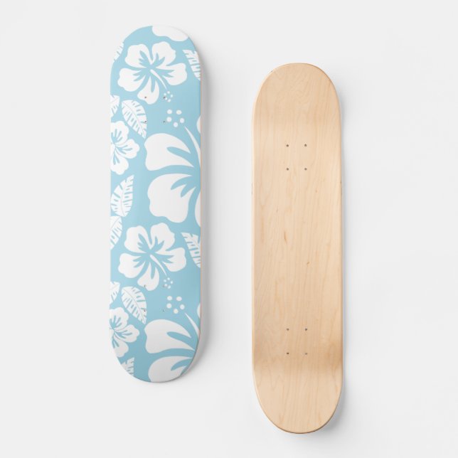 Light Blue Hawaiian Tropical Hibiscus Skateboard | Zazzle