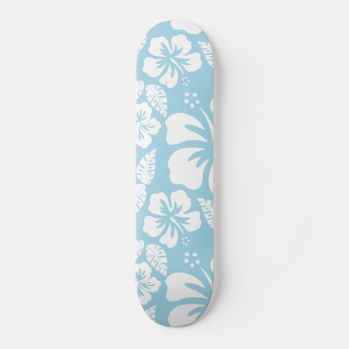 Light Blue Hawaiian Tropical Hibiscus Skateboard